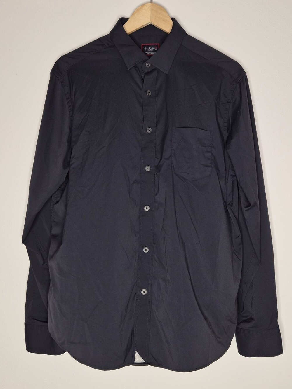 UNTUCKit Gironde Long Sleeve Mens Large Reg Fit Black Nylon Stretch Button Up